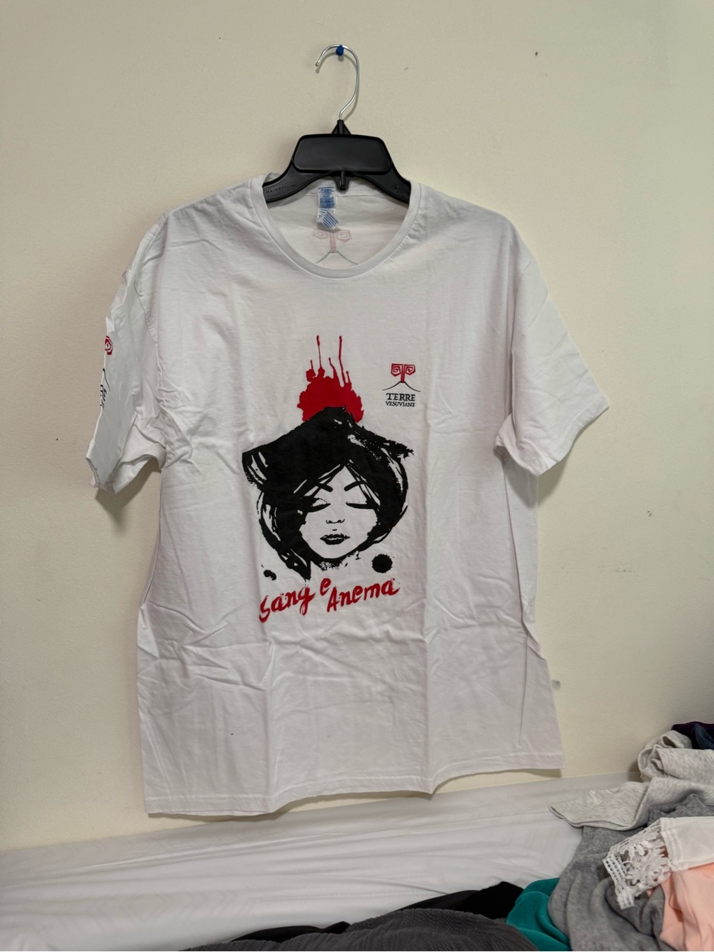 Graphic White Tee with Red & Black Artwork